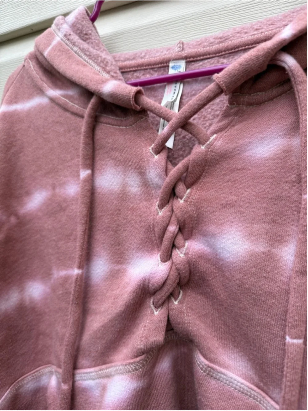 Free People Movement Lace Up Tie Dye Hoodie Pink White Medium